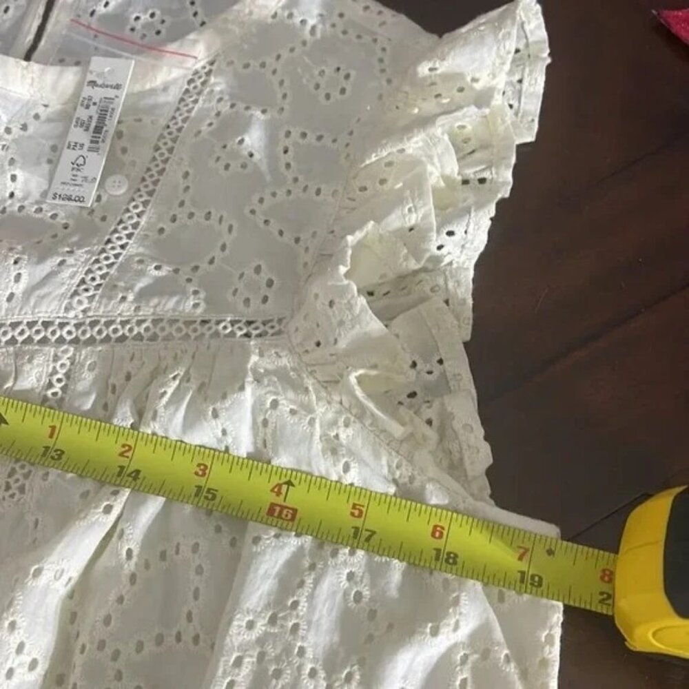 NEW Madewell Eyelet Ruffle-Sleeve Mini Dress M NWT Lighthouse $128 - Picture 6 of 10